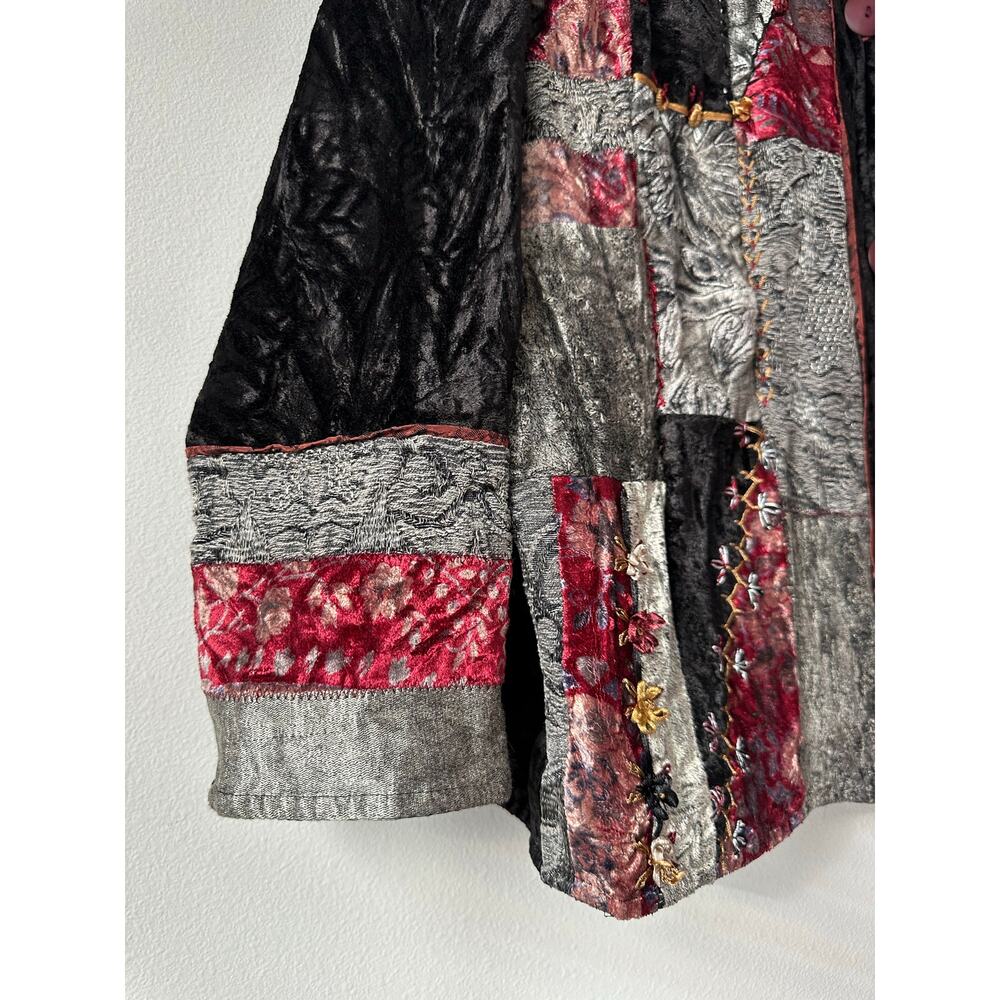 Vintage Patchwork Velvet Jacket Boho Embroidered … - image 4